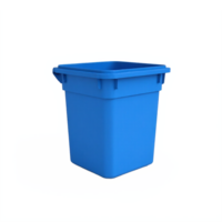 Blue Plastic Trash Bin Waste Container with Open Lid on Transparent Background Clipping Path png