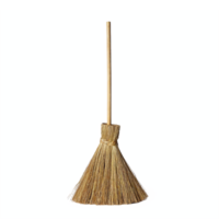 Traditional Straw Broom with Wooden Handle Cleaning Tool Transparent Background Clipping Path png