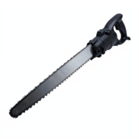 Long Black Electric Chainsaw Cutting Tool with Sharp Blade and Handle Transparent Background Clipping Path png