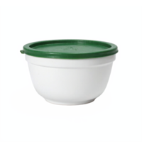 White Kitchen Mixing Bowl with Green Lid Plastic Container Transparent Background Clipping Path png