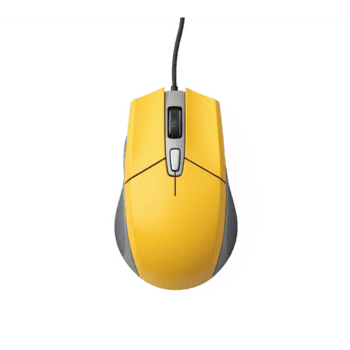 Yellow Wired Computer Mouse with Scroll Wheel and Side Grips on Transparent Background Clipping Path png
