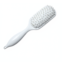 White Hairbrush with Plastic Bristles and Ergonomic Handle on Transparent Background Clipping Path png