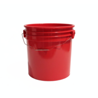 Red Plastic Bucket with Metal Handle for Carrying Liquids Transparent Background Clipping Path png