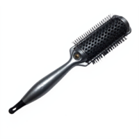 Black Hairbrush with Metal Handle and Ventilation Holes on Transparent Background Clipping Path png