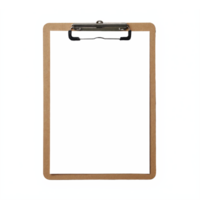 Clipboard with brown wooden frame and metal clip isolated on transparent background with clipping path png