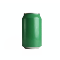 Green Aluminium Beverage Can with Silver Top and Bottom on Transparent Background Clipping Path png