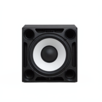 Black Audio Speaker with White Cone Front View Isolated on Transparent Background Clipping Path png