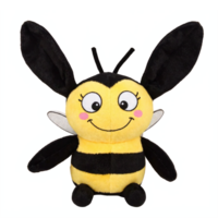 Cute Smiling Bee Plush Toy with Black Wings and Yellow Stripes on Transparent Background png