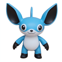 Blue Cartoon Creature with Large Ears Happy Expression Standing Transparent Background Clipping Path png