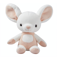 Cute Stuffed White Mouse Plush Toy With Large Ears Soft Fabric Body Transparent Background png