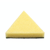 Triangular Yellow Cleaning Sponge with Rough Texture and Black Scrubbing Pad on Transparent Background png