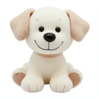 Cute Happy Plush Puppy Toy Sitting Front View with Soft Fur and Big Ears Transparent Background png