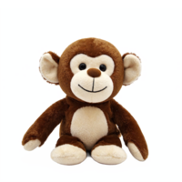 Cute plush stuffed monkey toy with soft brown and cream fur sitting isolated transparent background clipping path png