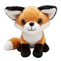 Cute Plush Fox Toy Sitting Smiling Big Eyes Soft Fur Stuffed Animal Transparent Background png