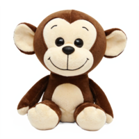 Cute plush monkey toy with big ears smiling sitting isolated on transparent background clipping path png
