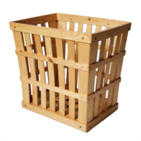 Natural Wooden Crate Basket with Slatted Design and No Background Transparent Clipping Path png