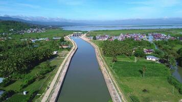 Aerial View of Canal Landscape with Dam video