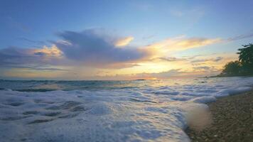 Slow Motion of Ocean Wave on a Sandy Beach at Sunset video