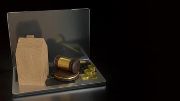 The House wood and Hammer for property law or Building concept 3d Rendering. photo