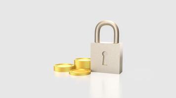 The Lock and coins for Security concept 3d Rendering. photo