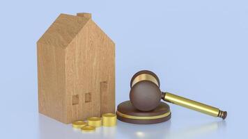 House wood and Hammer for property law or Building concept 3d Rendering. photo