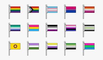 Various LGBTQ+ pride flags displayed together vector