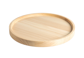 Empty round wooden tray with raised edge, isolated on transparent background, perfect for food display, mockups, or product design. png