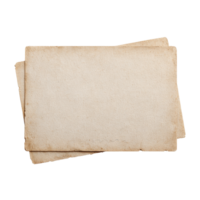 Stack of aged, textured blank paper sheets with worn edges, isolated on transparent background, ideal for vintage designs or mockups png