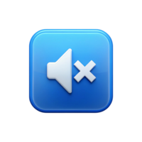 A glossy blue square button with a white speaker icon crossed out indicating the sound is muted png