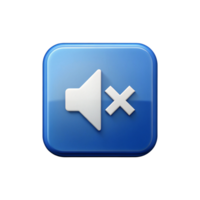 A blue square button with a white speaker icon and a white x indicating sound is muted or turned off png
