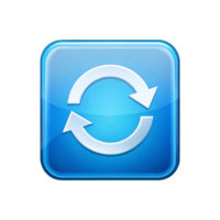 Blue square icon featuring a white circular arrow symbol indicating refresh or synchronization process png