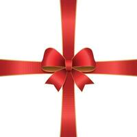 Red and gold color ribbon bow design element for holidays design, gift boxes, satin warping decor realistic illustration vector