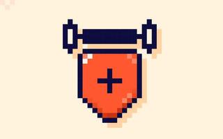 Red flag or tapestry drawn in pixel art style. vector