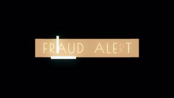 Animation text of FRAUD ALERT gold glittering glitch text effect video