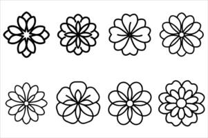 Diverse Floral Outlines A Collection of Stylized Flower Illustrations Depicting Various Petal Arrangements and Botanical Designs in Black and White vector