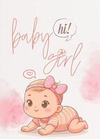Pink Illustration Baby Girl Greeting Card template