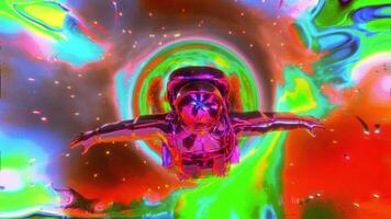 Trippy Psychedelic Astronaut Passing The Colorful Time Tunnel video