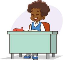 Cute school child sitting at the desk, primary school student in uniform Illustration on a white background vector