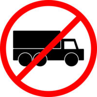 Trucks are prohibited from parking. Trucks are prohibited from passing. No truck sign. A red circle with a no trucks png