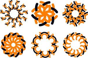 Abstract Circular Geometric Ornaments in Orange and blue vector