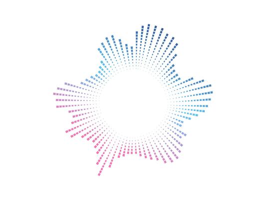Circular audio color wave pattern created with black dots. The design represents sound neon waves and music visualization in a minimalist style.