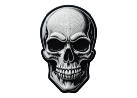 Embroidered skull patch, black and white, isolated on transparent background, death, danger, tattoo. png