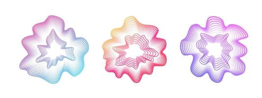 Sonic iridescent circular circular dot waves. Abstract wavy neon circles. Minimalistic sound lines . Colorful cover for music poster and banner. Radial spectrum. vector