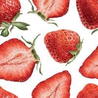 Fresh strawberries pattern on white background vector