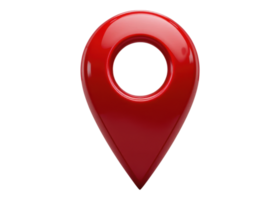 Red 3D location pin isolated on transparent background. Concept of location, map, navigation. png