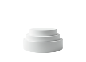 White three tiered cylindrical pedestal isolated on transparent background, display, product, podium. png