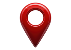 Red shiny map pin icon isolated on transparent background, representing location, navigation, point of interest. png