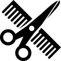 Hair comb or barber comb and scissor. For combing and styling hair or haircut. Shears or scissors symbol. Tools for barber shop. Hairdressing tool. Barbershop concept. Black flat icon. vector