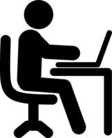 Remote Work icon. Line Symbol Worker Man at the Desk Designer Freelancer laptop . Coworking and Workplace or Workspace. Custom Pictogram Editable Stroke. vector