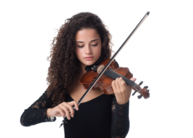 Young woman playing violin isolated on transparent background, music, classical, performance png